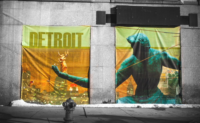 Spirit of Detroit banner. Photo by John Cruz.