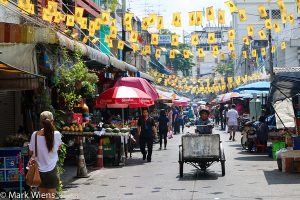 Vendors and pedestrians dominate on Silom Road Soi 20. Photo courtesy of Mark Wiens at Migrationology.com